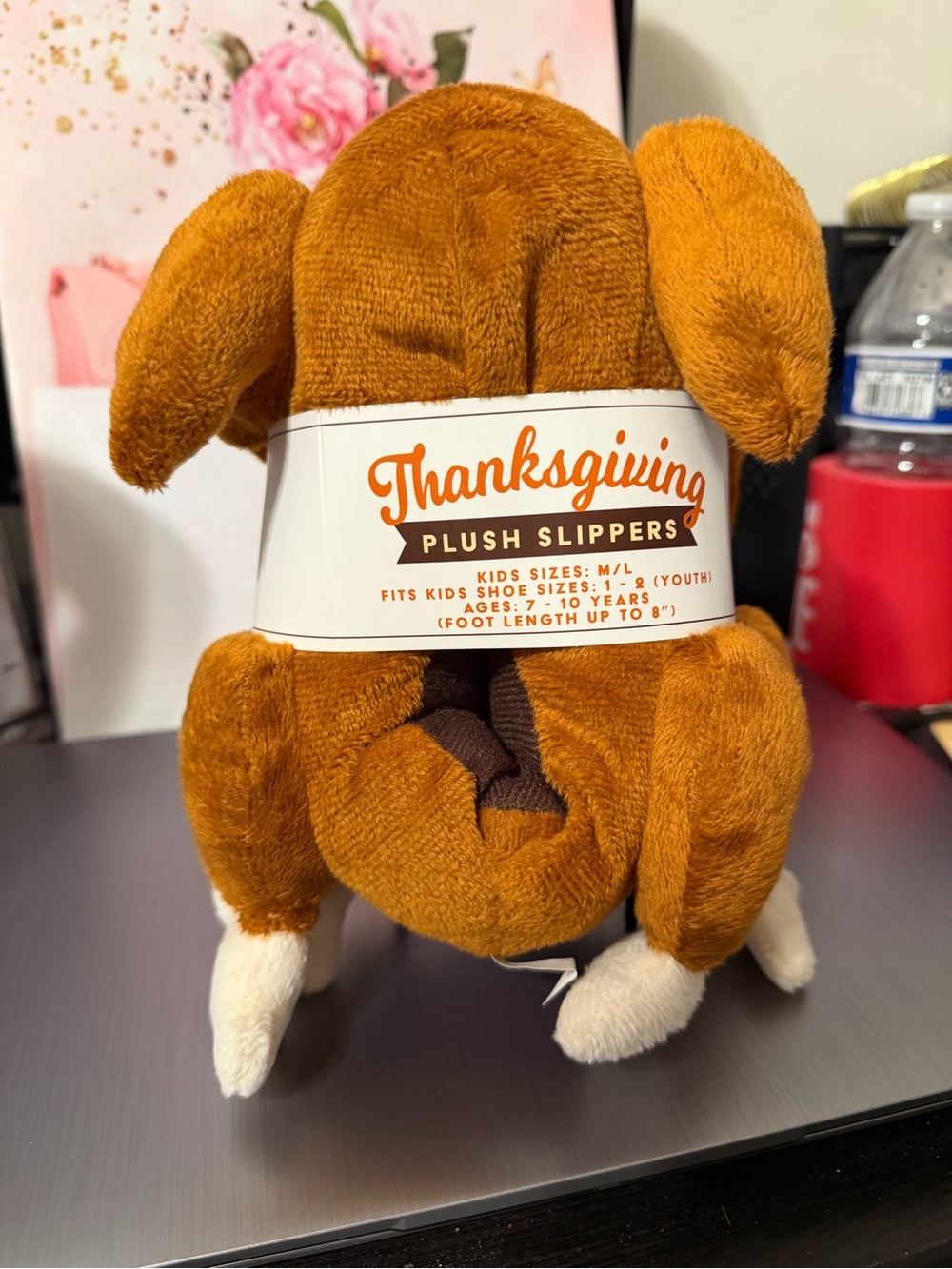 Kids Thanksgiving Plush Slippers - Brown Turkey Design